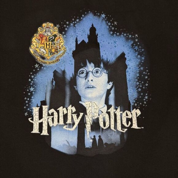 Vintage Harry Potter Kids XL Sorcerers Stone Promo Tee Shirt Black Hogwarts 2001 - Picture 2 of 5
